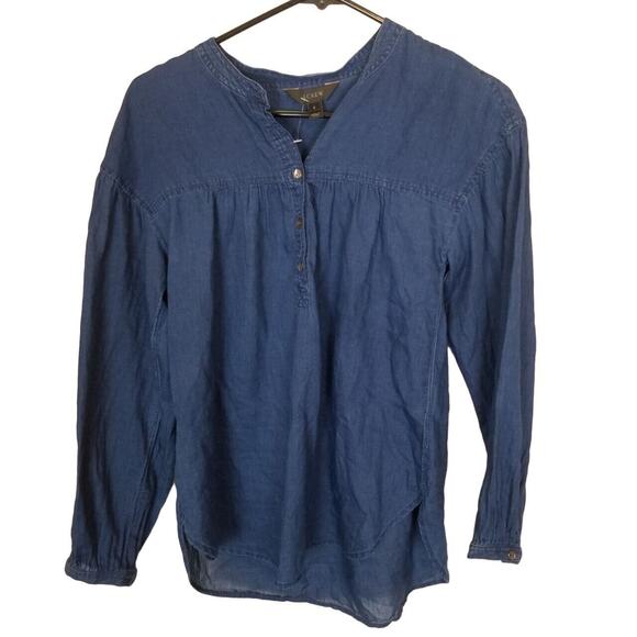 J. Crew Tops - J. Crew Womens Chambray Tunic Top Size 2 Cotton Breathable Preppy Resortwear